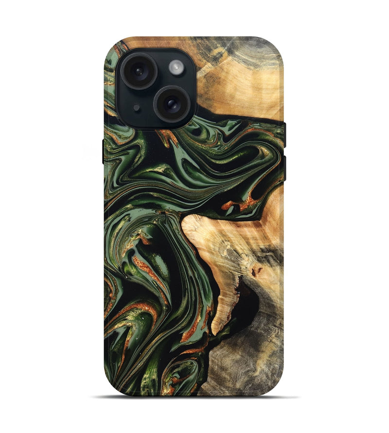 iPhone 15 Wood Live Edge Phone Case - Duncan (Green, 820710)