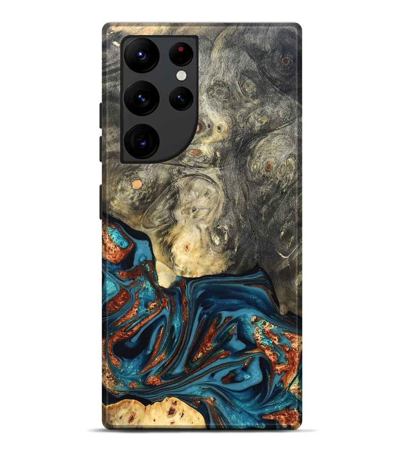 Galaxy S22 Ultra Wood Live Edge Phone Case - Keagan (Teal & Gold, 820711)