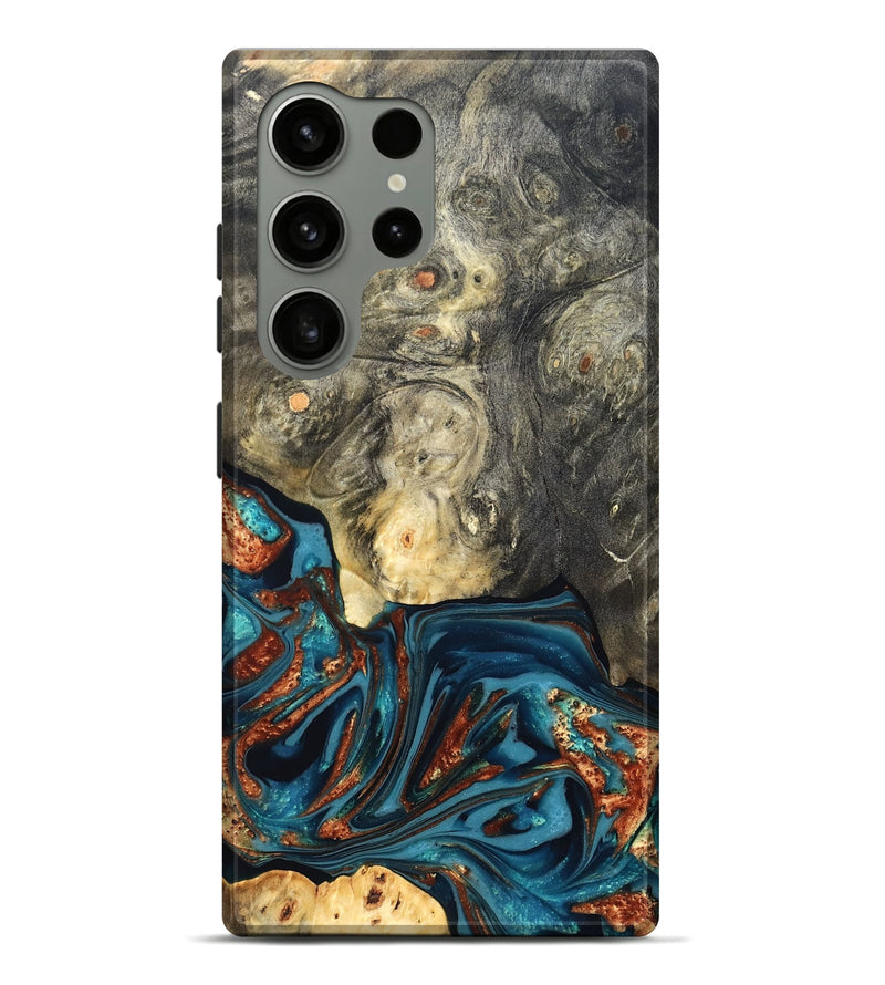 Galaxy S24 Ultra Wood Live Edge Phone Case - Keagan (Teal & Gold, 820711)