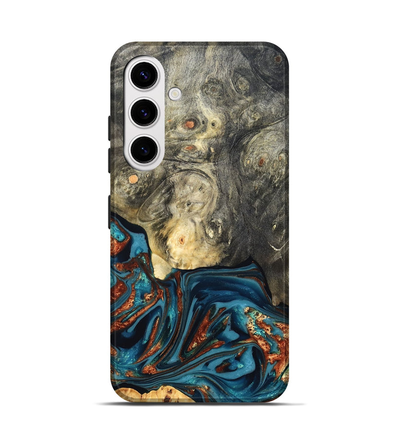 Galaxy S25 Wood Live Edge Phone Case - Keagan (Teal & Gold, 820711)