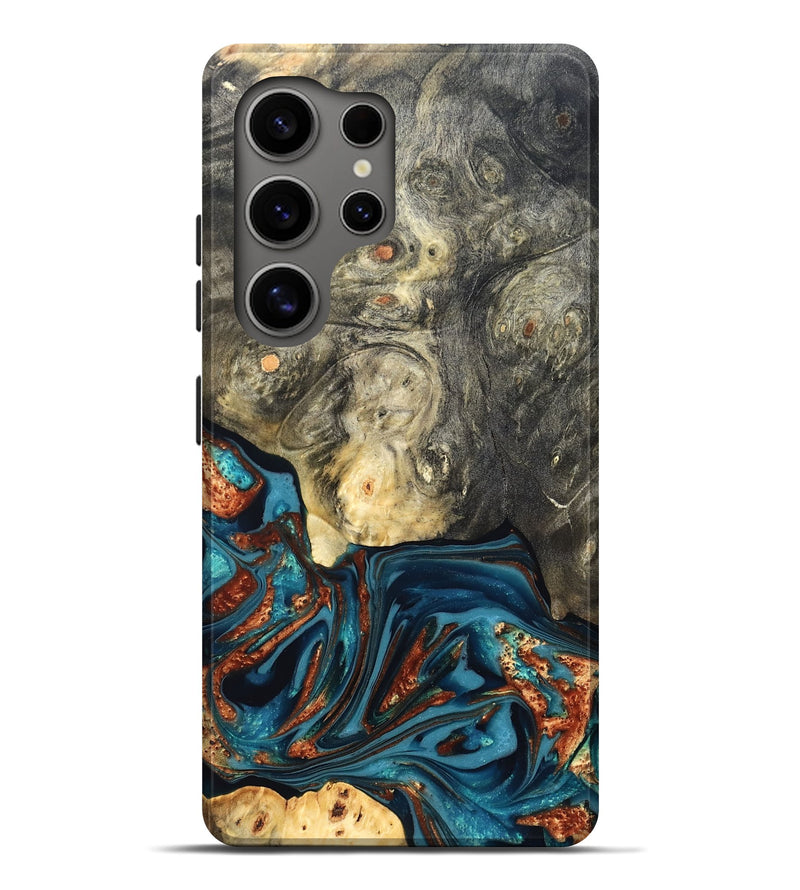 Galaxy S25 Ultra Wood Live Edge Phone Case - Keagan (Teal & Gold, 820711)