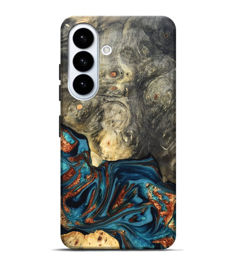 Galaxy S26 Plus Wood Live Edge Phone Case - Keagan (Teal & Gold, 820711)