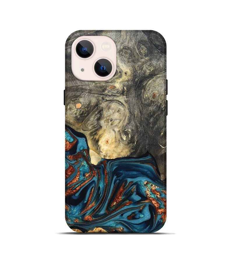 iPhone 13 mini Wood Live Edge Phone Case - Keagan (Teal & Gold, 820711)