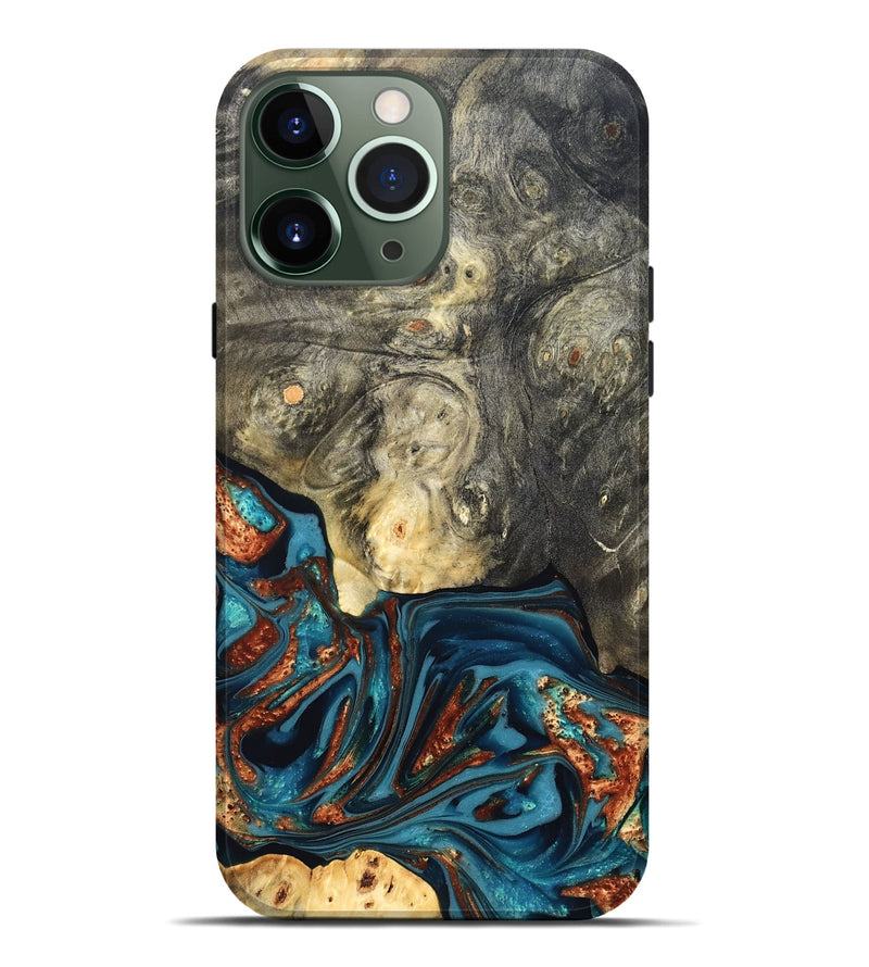 iPhone 13 Pro Max Wood Live Edge Phone Case - Keagan (Teal & Gold, 820711)