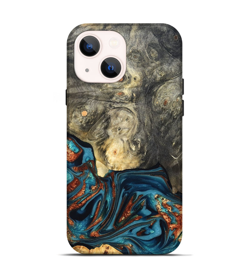 iPhone 14 Wood Live Edge Phone Case - Keagan (Teal & Gold, 820711)
