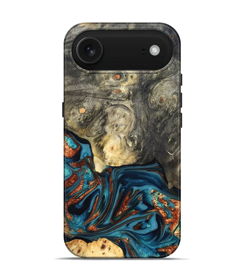 iPhone 17 Air Wood Live Edge Phone Case - Keagan (Teal & Gold, 820711)