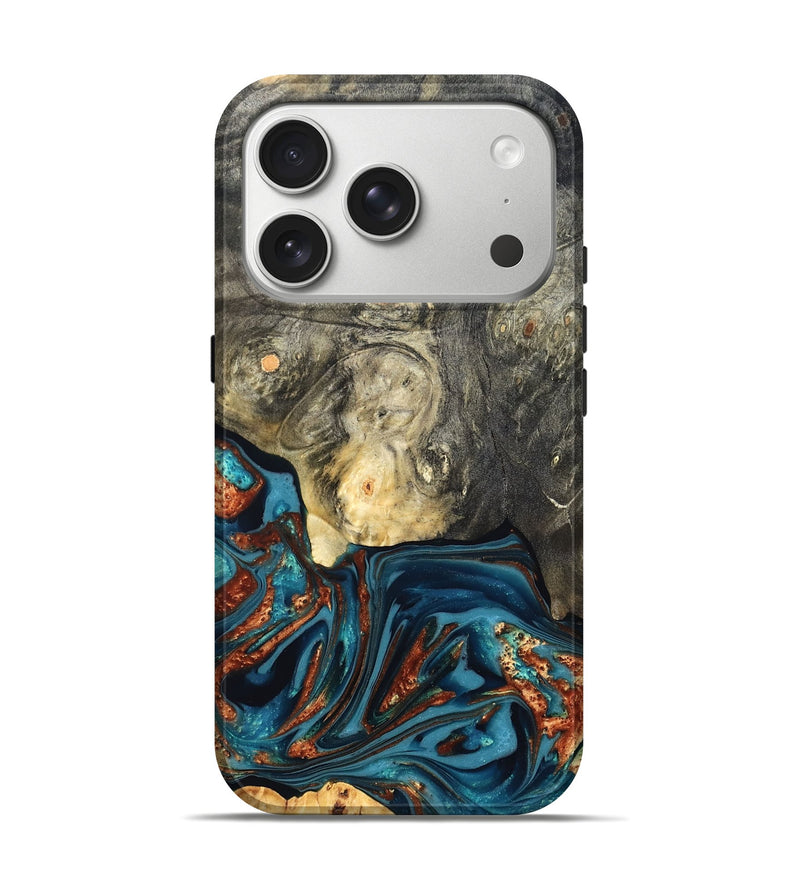 iPhone 17 Pro Wood Live Edge Phone Case - Keagan (Teal & Gold, 820711)