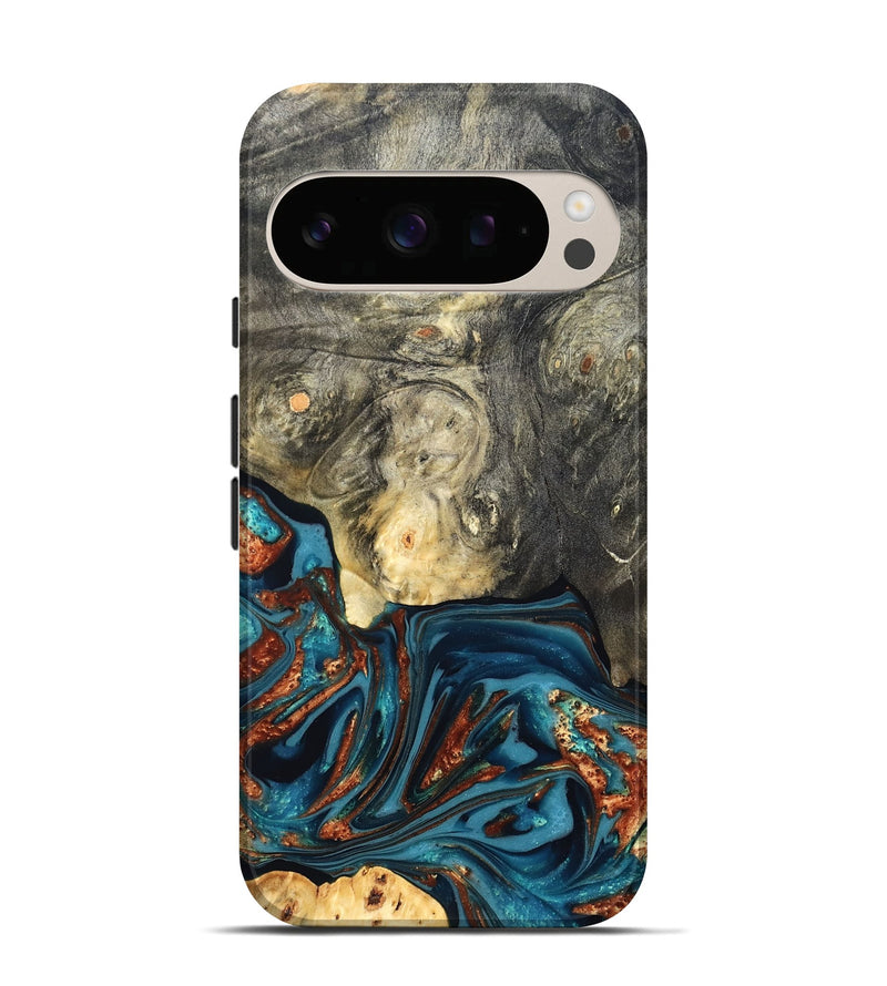 Pixel 10 Wood Live Edge Phone Case - Keagan (Teal & Gold, 820711)
