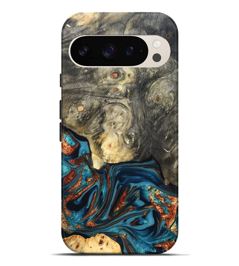 Pixel 10 Pro XL Wood Live Edge Phone Case - Keagan (Teal & Gold, 820711)