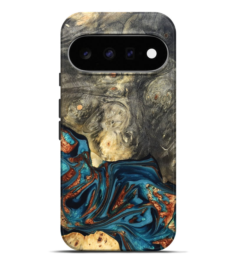 Pixel 11 Pro XL Wood Live Edge Phone Case - Keagan (Teal & Gold, 820711)