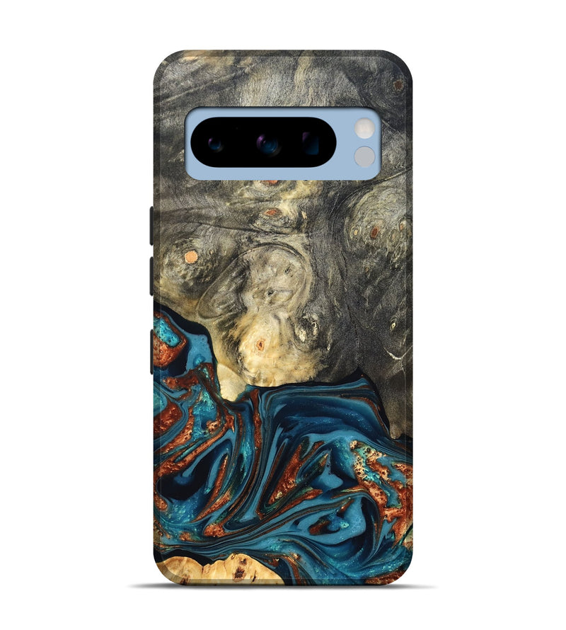 Pixel 8 Pro Wood Live Edge Phone Case - Keagan (Teal & Gold, 820711)