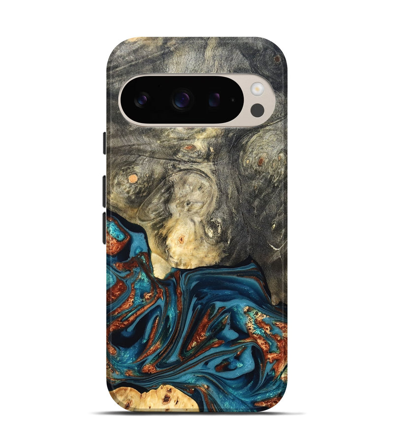 Pixel 9 Wood Live Edge Phone Case - Keagan (Teal & Gold, 820711)