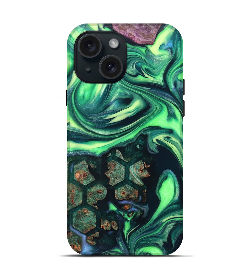 iPhone 15 Wood Live Edge Phone Case - Judge (Neon, 820712)