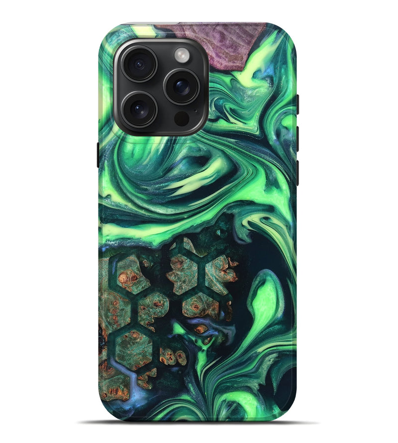 iPhone 16 Pro Max Wood Live Edge Phone Case - Judge (Neon, 820712)