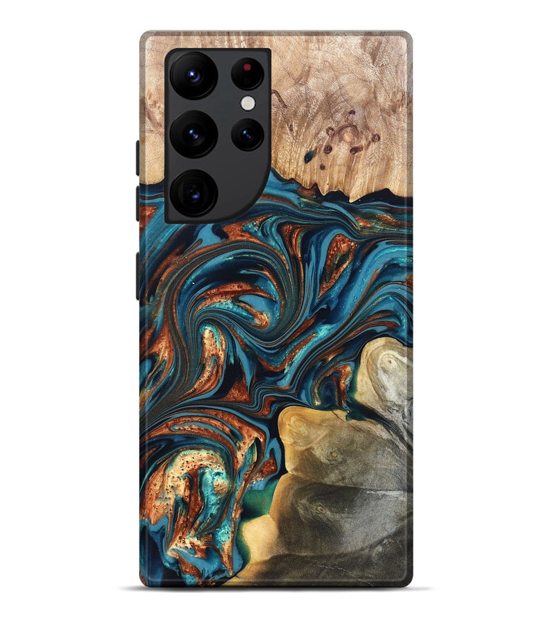 Galaxy S22 Ultra Wood Live Edge Phone Case - Stefani (Teal & Gold, 820713)