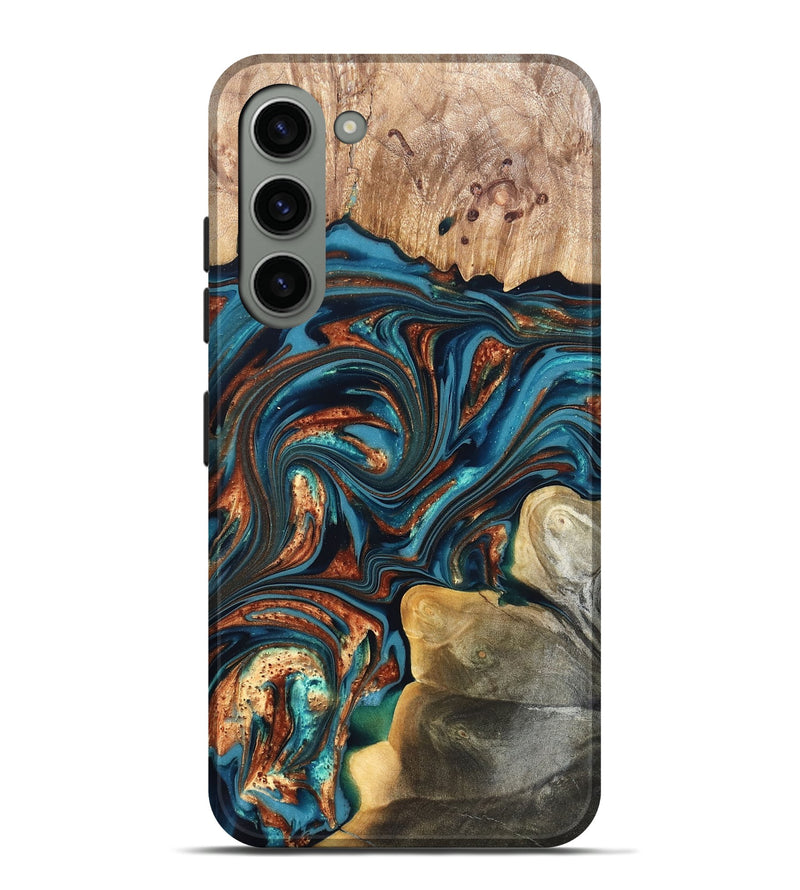 Galaxy S23 Plus Wood Live Edge Phone Case - Stefani (Teal & Gold, 820713)