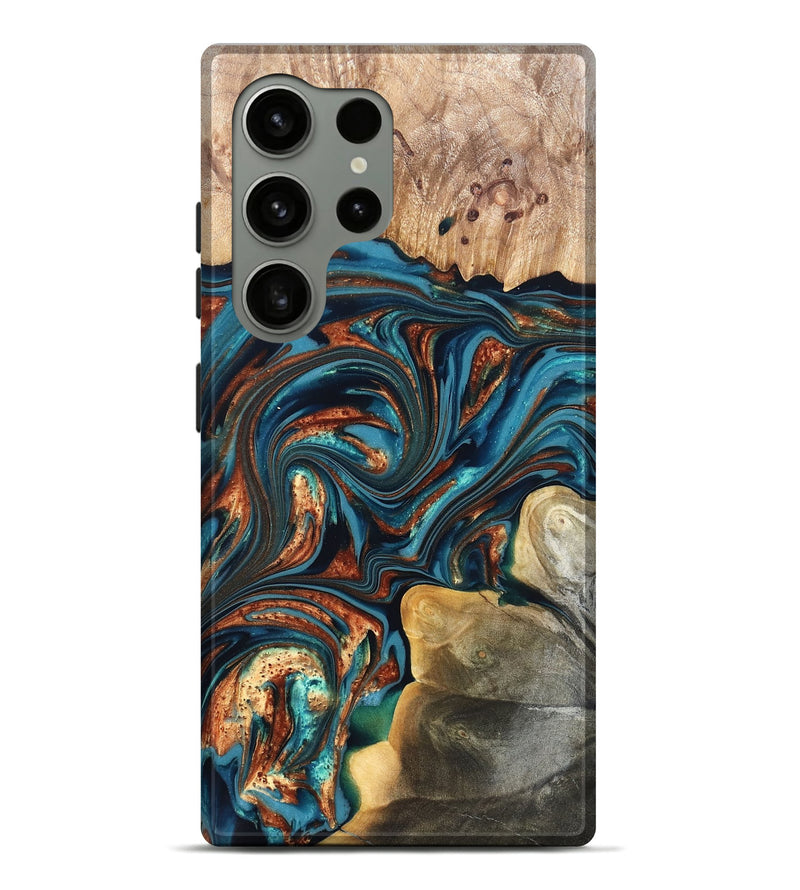 Galaxy S24 Ultra Wood Live Edge Phone Case - Stefani (Teal & Gold, 820713)