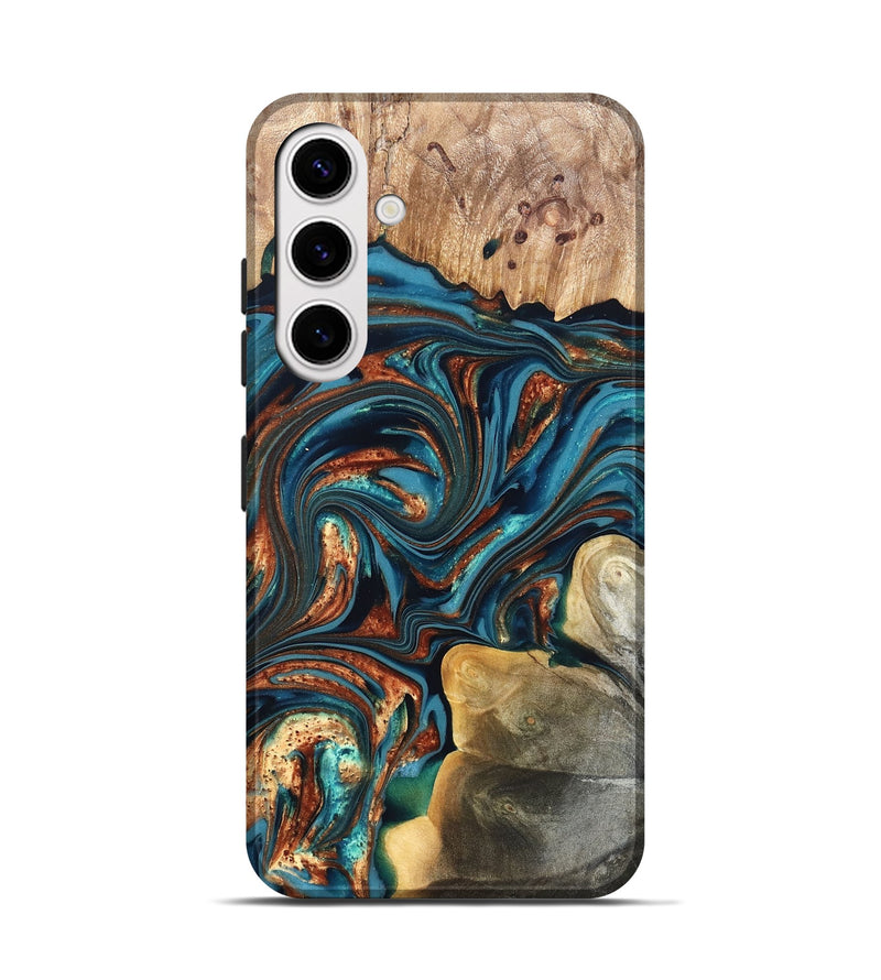 Galaxy S25 Wood Live Edge Phone Case - Stefani (Teal & Gold, 820713)