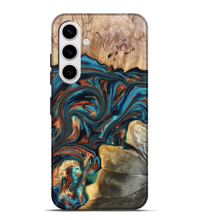 Galaxy S25 Plus Wood Live Edge Phone Case - Stefani (Teal & Gold, 820713)