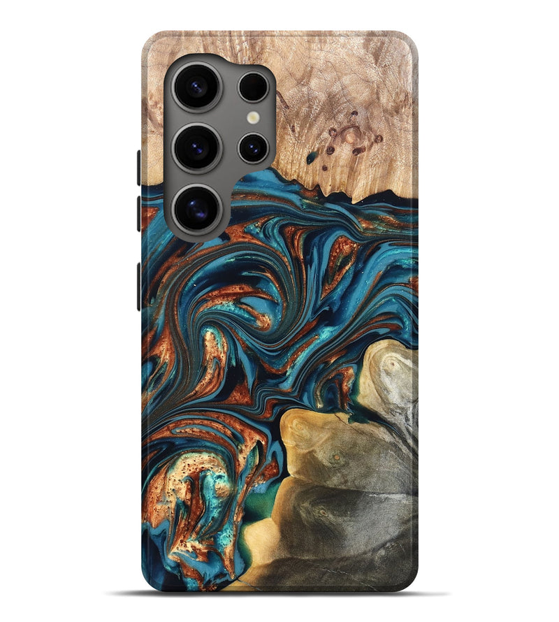 Galaxy S25 Ultra Wood Live Edge Phone Case - Stefani (Teal & Gold, 820713)