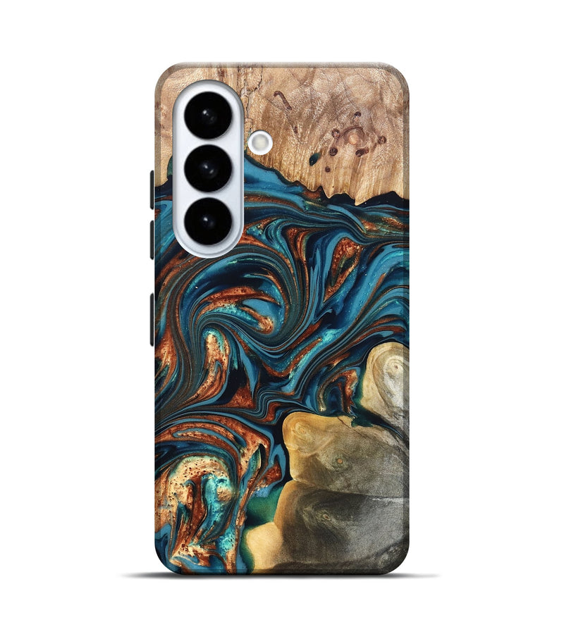 Galaxy S26 Wood Live Edge Phone Case - Stefani (Teal & Gold, 820713)