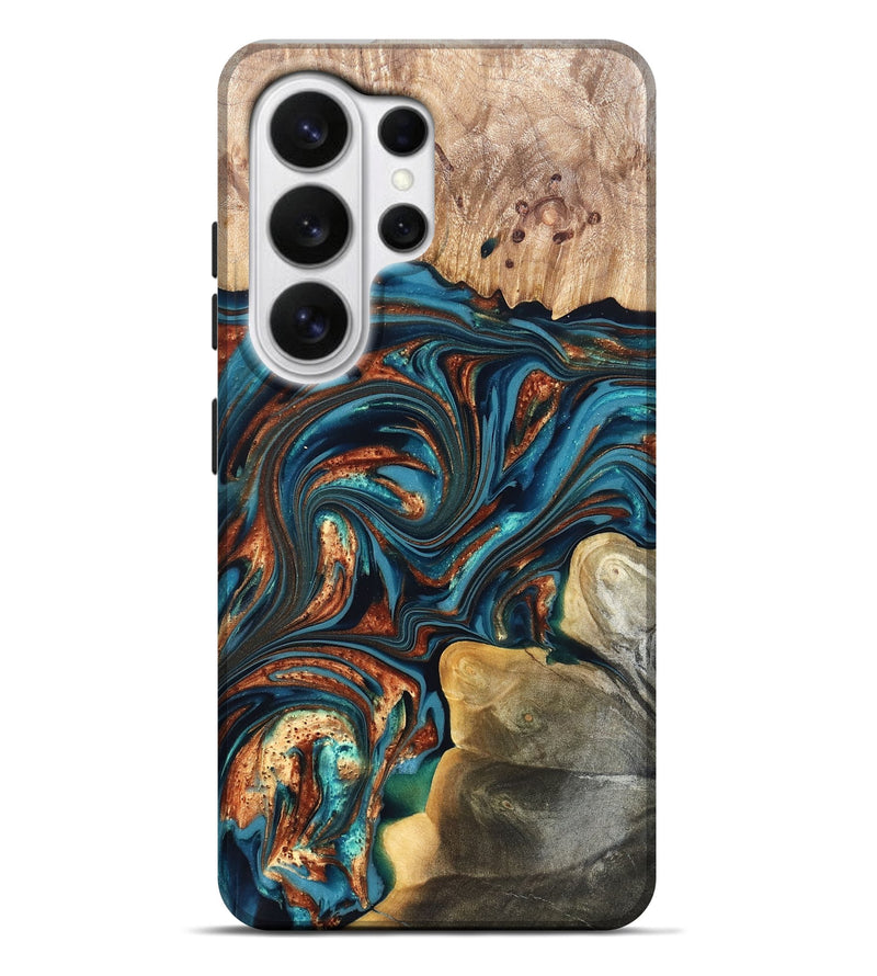 Galaxy S26 Ultra Wood Live Edge Phone Case - Stefani (Teal & Gold, 820713)