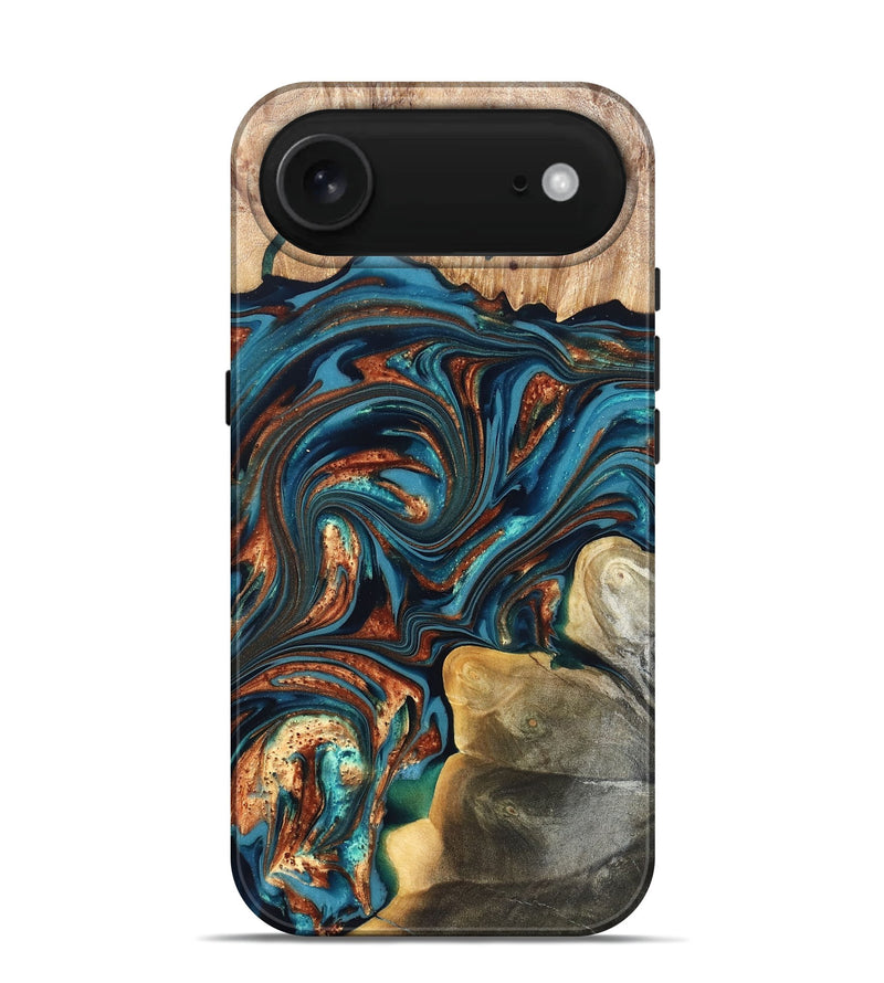 iPhone 17 Air Wood Live Edge Phone Case - Stefani (Teal & Gold, 820713)