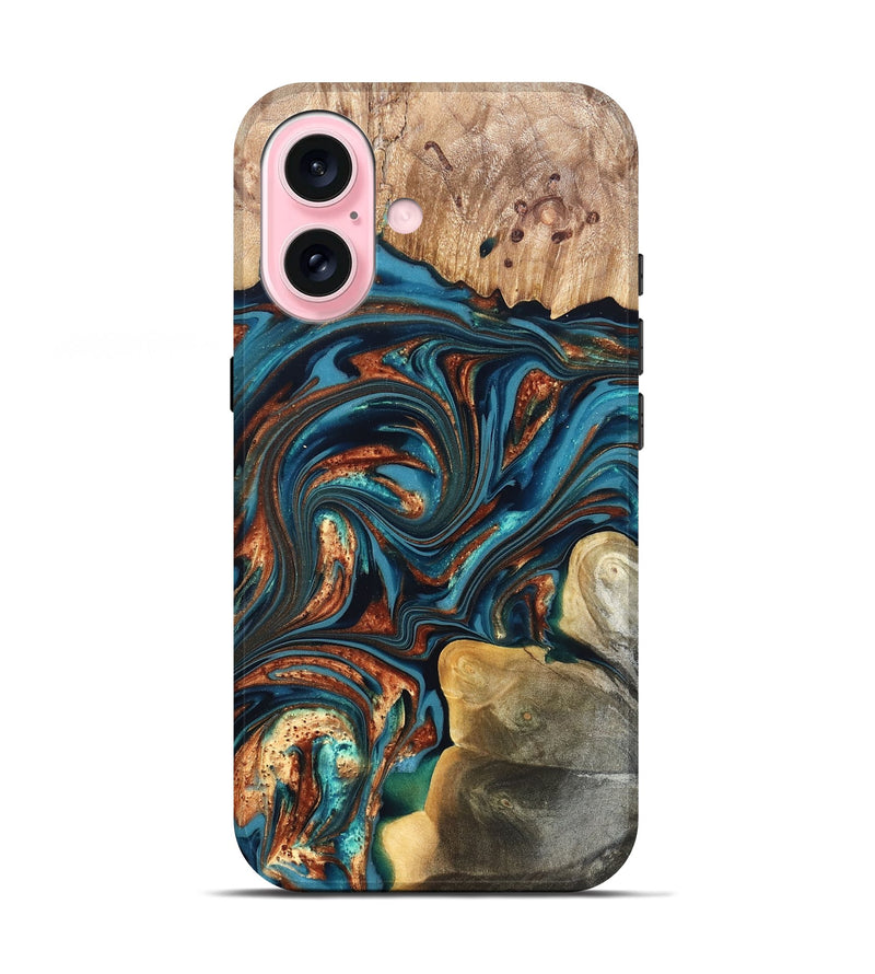 iPhone 17 Wood Live Edge Phone Case - Stefani (Teal & Gold, 820713)