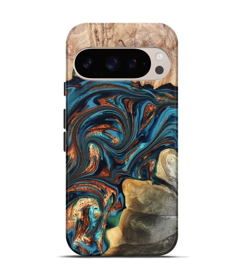 Pixel 10 Wood Live Edge Phone Case - Stefani (Teal & Gold, 820713)
