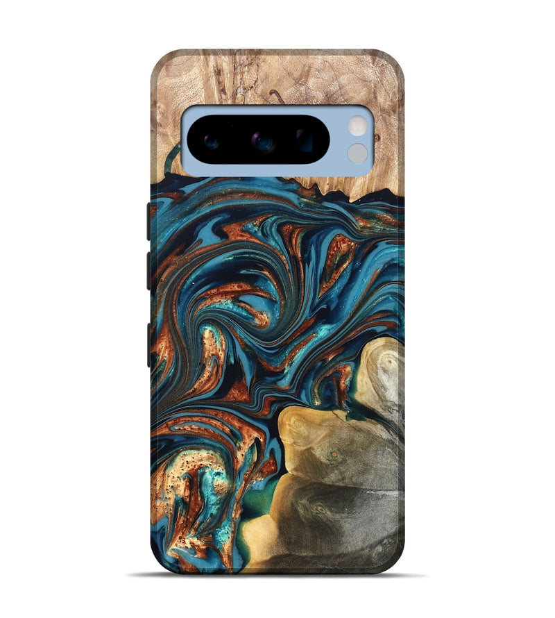 Pixel 8 Pro Wood Live Edge Phone Case - Stefani (Teal & Gold, 820713)