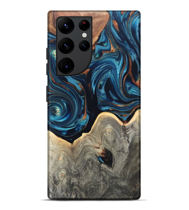 Galaxy S22 Ultra Wood Live Edge Phone Case - Glen (Teal & Gold, 820714)