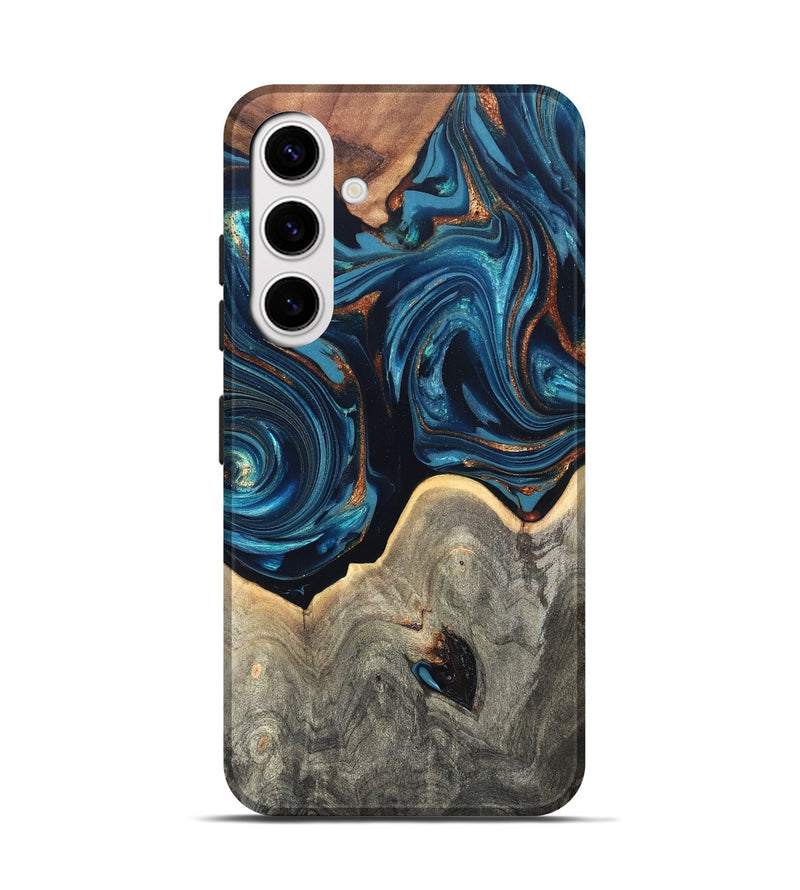 Galaxy S25 Wood Live Edge Phone Case - Glen (Teal & Gold, 820714)
