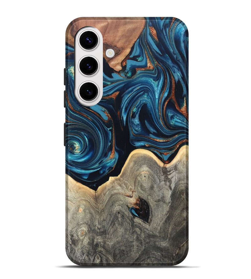 Galaxy S25 Plus Wood Live Edge Phone Case - Glen (Teal & Gold, 820714)