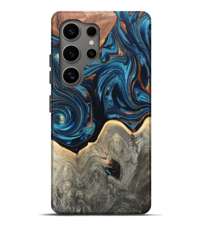Galaxy S25 Ultra Wood Live Edge Phone Case - Glen (Teal & Gold, 820714)