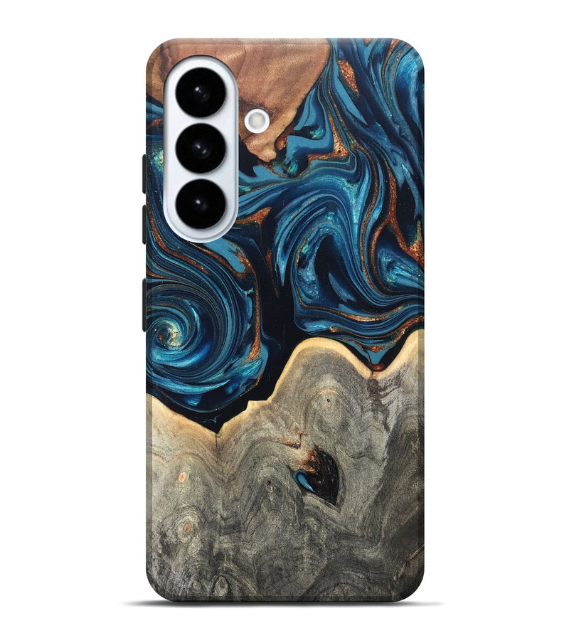 Galaxy S26 Plus Wood Live Edge Phone Case - Glen (Teal & Gold, 820714)