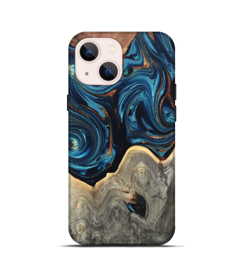 iPhone 13 mini Wood Live Edge Phone Case - Glen (Teal & Gold, 820714)