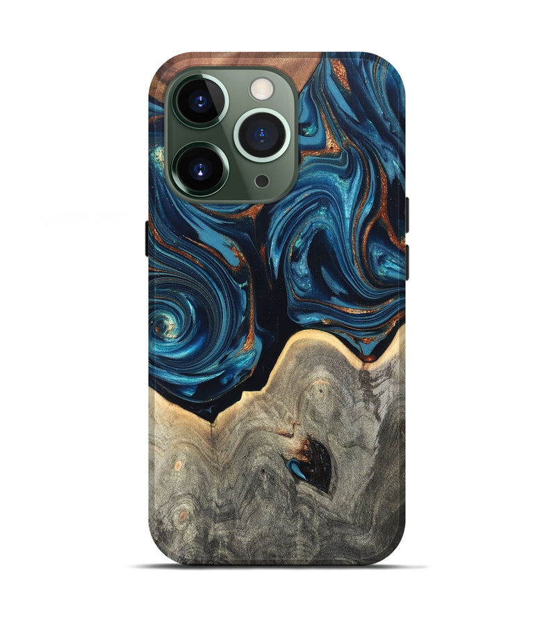 iPhone 13 Pro Wood Live Edge Phone Case - Glen (Teal & Gold, 820714)