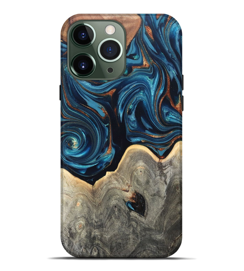 iPhone 13 Pro Max Wood Live Edge Phone Case - Glen (Teal & Gold, 820714)