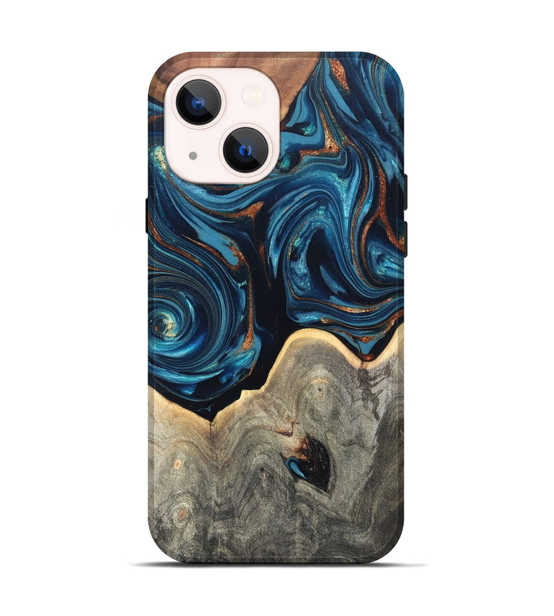 iPhone 14 Wood Live Edge Phone Case - Glen (Teal & Gold, 820714)