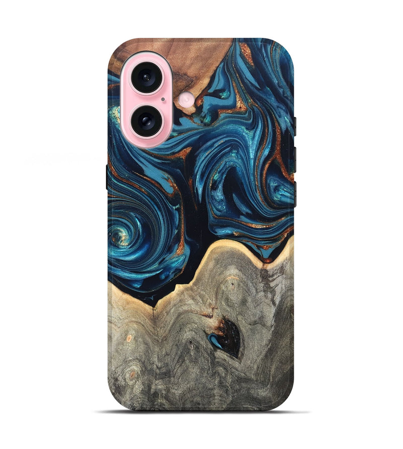 iPhone 17 Wood Live Edge Phone Case - Glen (Teal & Gold, 820714)