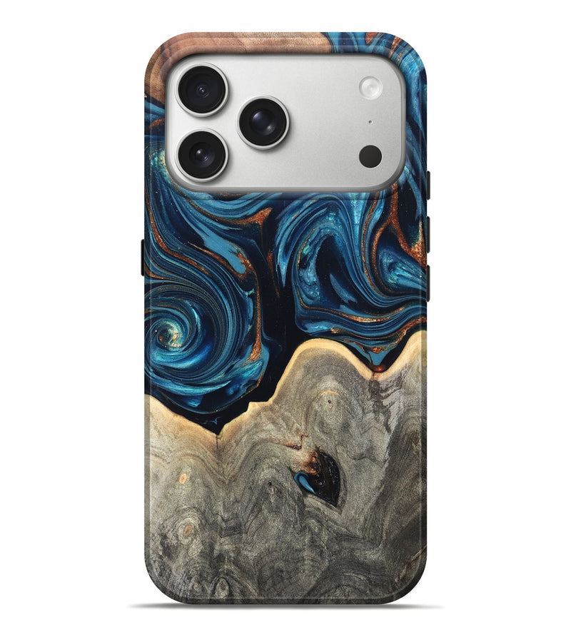 iPhone 17 Pro Max Wood Live Edge Phone Case - Glen (Teal & Gold, 820714)