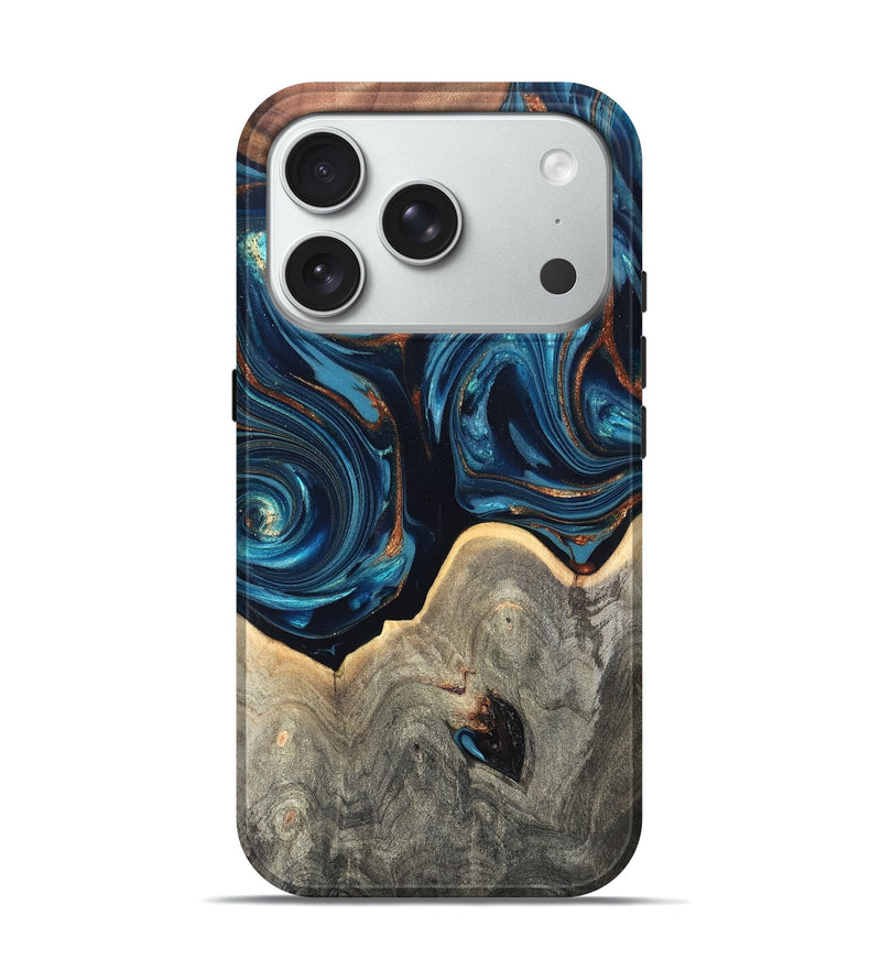 iPhone 18 Pro Wood Live Edge Phone Case - Glen (Teal & Gold, 820714)