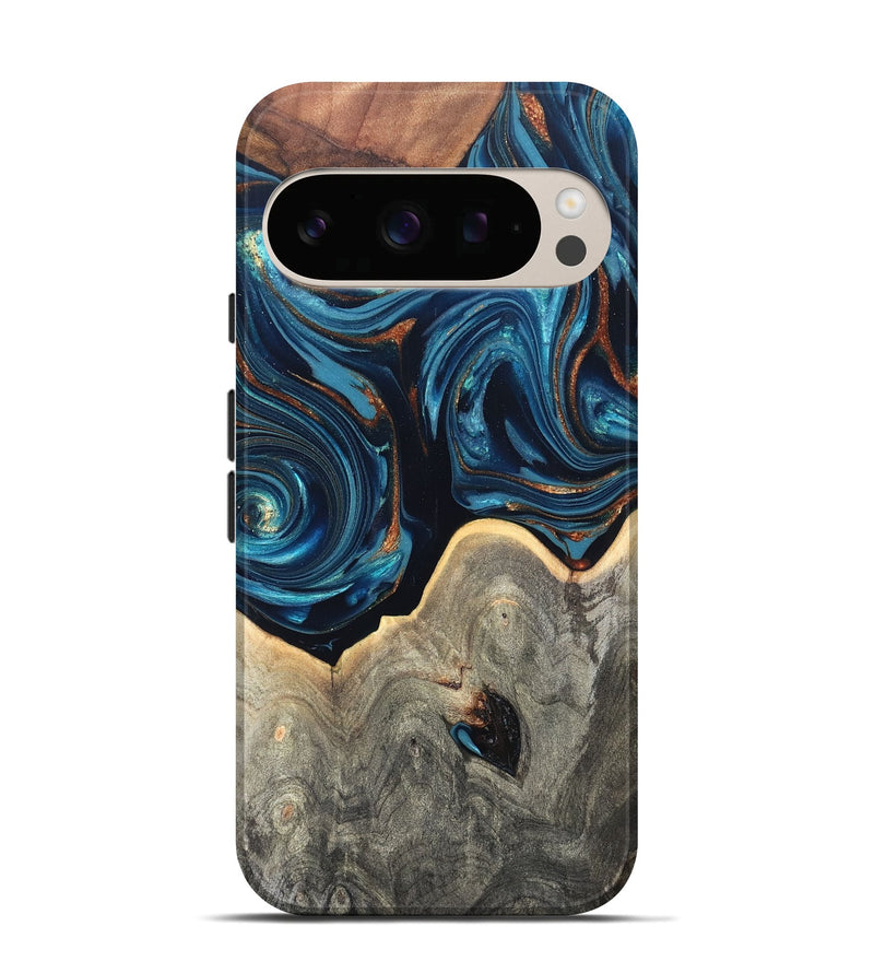 Pixel 10 Pro Wood Live Edge Phone Case - Glen (Teal & Gold, 820714)