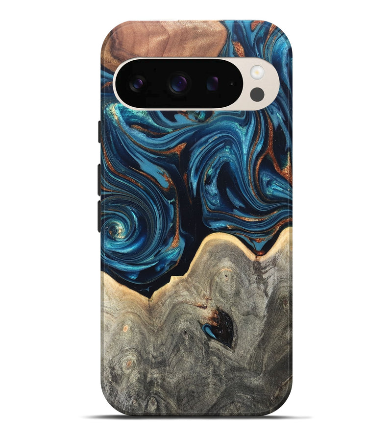 Pixel 10 Pro XL Wood Live Edge Phone Case - Glen (Teal & Gold, 820714)