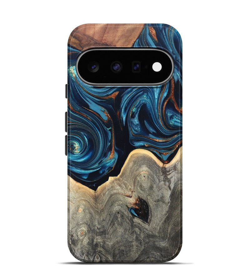 Pixel 11 Pro Wood Live Edge Phone Case - Glen (Teal & Gold, 820714)