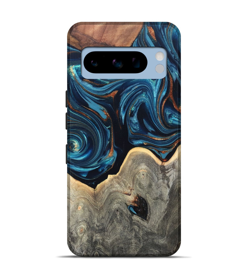 Pixel 8 Pro Wood Live Edge Phone Case - Glen (Teal & Gold, 820714)