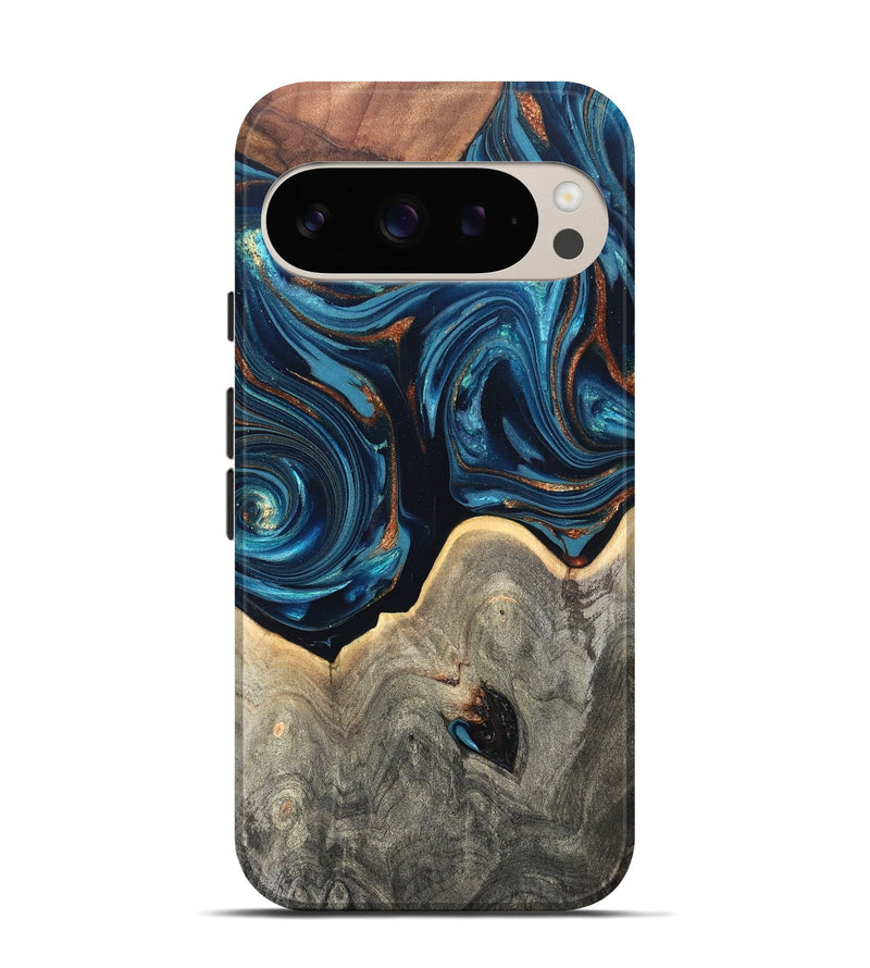 Pixel 9 Wood Live Edge Phone Case - Glen (Teal & Gold, 820714)