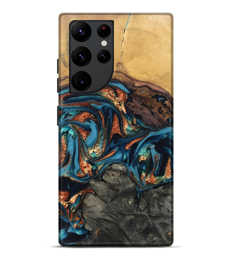 Galaxy S22 Ultra Wood Live Edge Phone Case - Roy (Teal & Gold, 820715)
