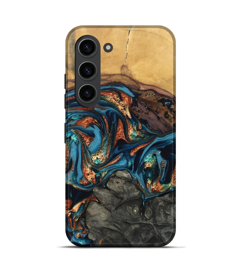Galaxy S23 Wood Live Edge Phone Case - Roy (Teal & Gold, 820715)