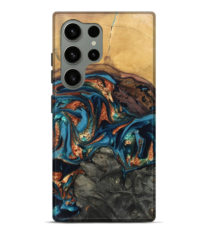 Galaxy S24 Ultra Wood Live Edge Phone Case - Roy (Teal & Gold, 820715)